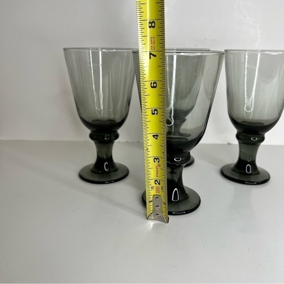 Vintage MCM Libbey Glass Company Nova Black Water Goblets Glasses Set of 4 - Picture 4 of 5